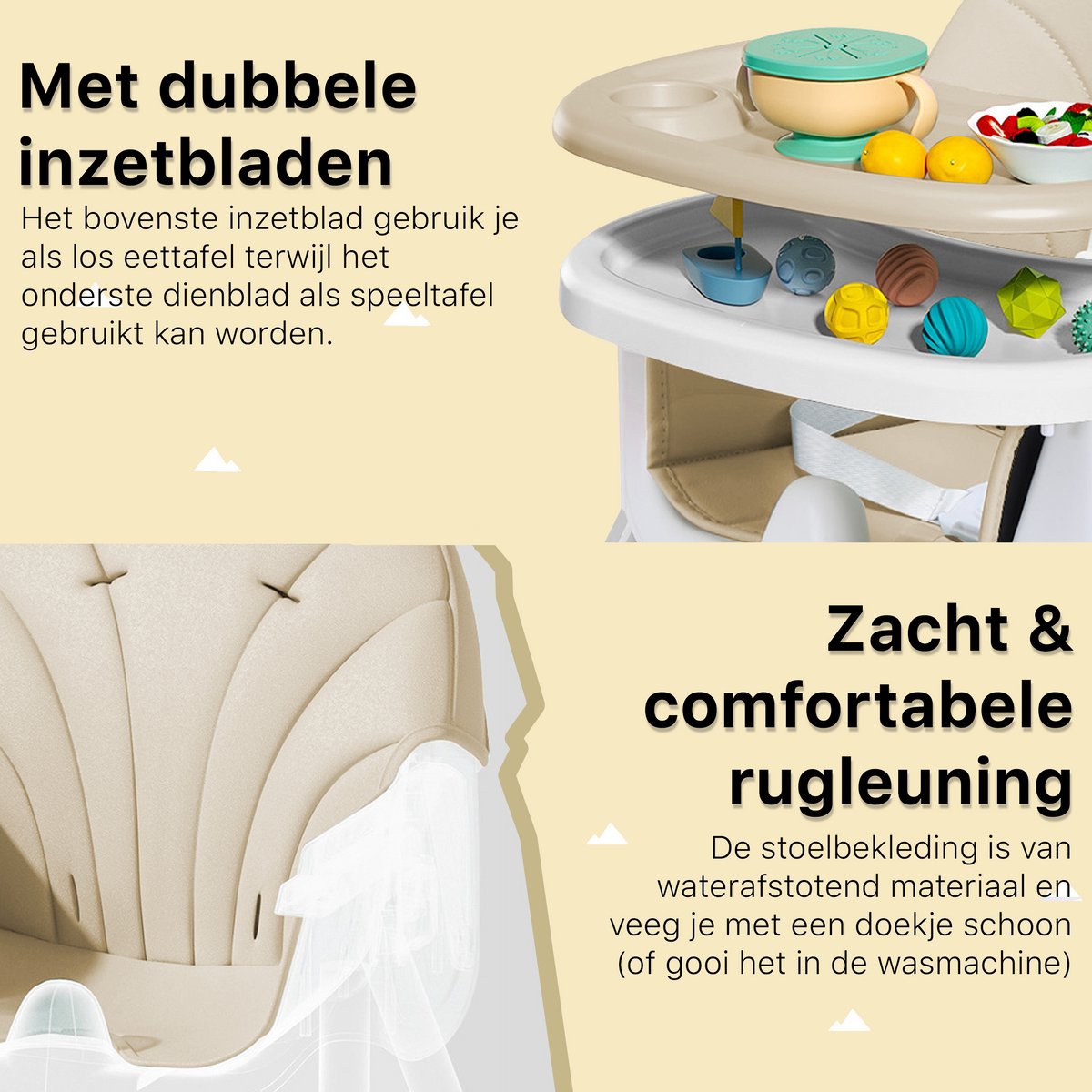 Phreeze Kinderstoel - Inklapbaar - Meegroeistoel 6 t/m 72 maanden - Afneembare Wielen - Eetstoel Baby & Peuter - Ook als Loopstoel, Wipstoel, Babystoel aan tafel / voor eten / thuis - Beige – foto 8