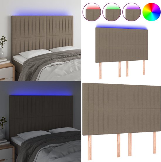 vidaXL Tête de lit LED 144x5x118/128 cm Tissu Taupe - Tête de lit - Têtes de lit - Tête de lit - Tête de lit en bois