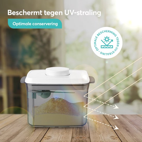 Ankou-Anti-UV versie- Vacuum Luchtdichte Babyvoeding- & Bewaarcontainer (1000ml) met drukknop -UV bescherming– inclusief maatschep - Rond - BPA vrij- melkpoeder container bewaardoos-reisbox-bewaarbus van ANKOU — afbeelding 5