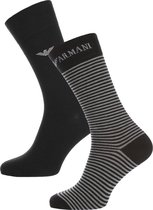 Emporio Armani - Heren - 2-pack Sokken Zwart / Grijs Gestreept - Zwart - ONESIZE