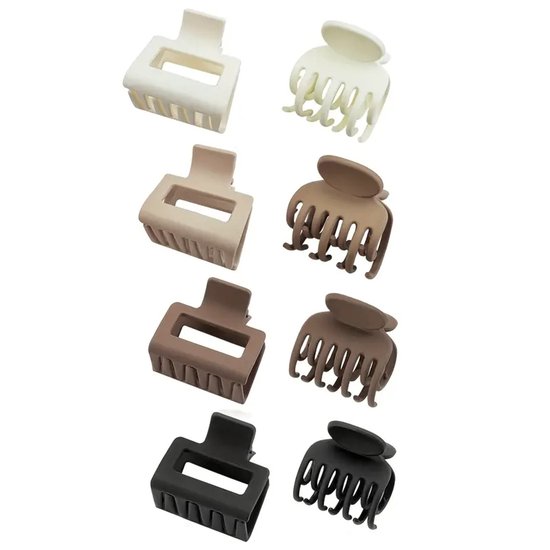 Set de 8 Barettes et pinces à cheveux - Marron - Zwart - Beige - Taupe - Bonne qualité - Perfect comme cadeau - Accessoires pour cheveux