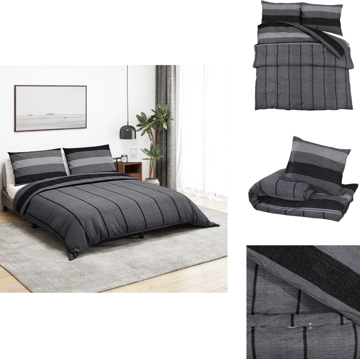 vidaXL Dekbed - Dekbedden - Dekbedovertrek - Overtrek - Dekbedovertrekset 260x240 cm katoen donkergrijs