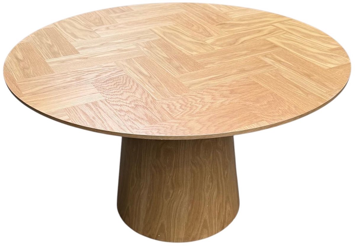 Eettafel - 130cm rond - Visgraat motief - veneer eiken - Bonita - Fishbone