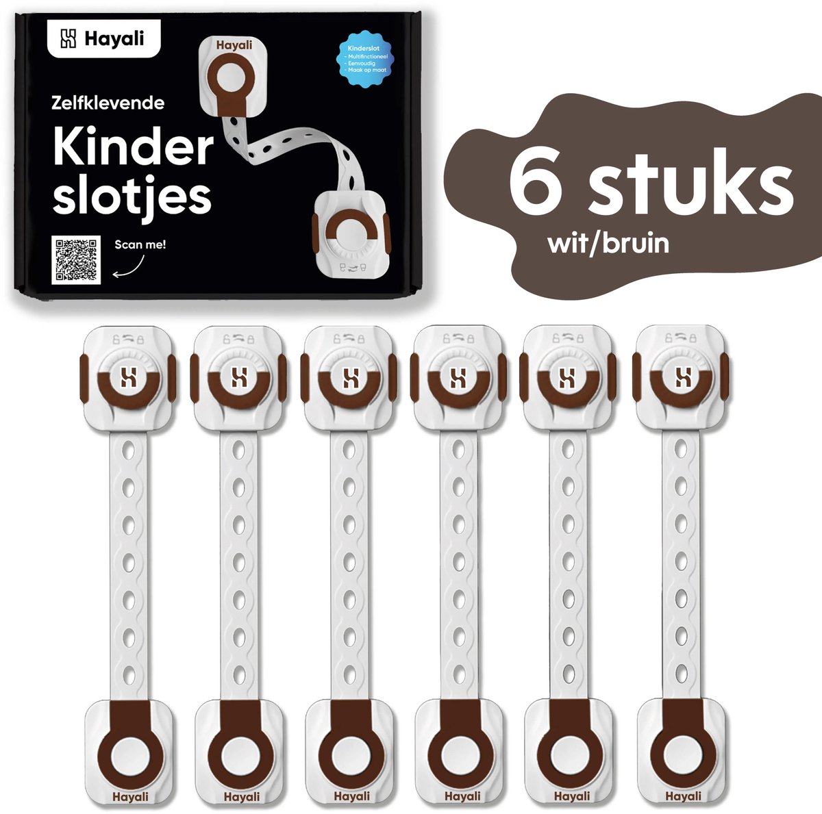 HAYALI® Zelfklevend Kinderslot Kastjes voor Baby Veiligheid - 6 Stuks - Kinderbeveiliging Kasten & Lades - Kastsloten – Wit-Bruin