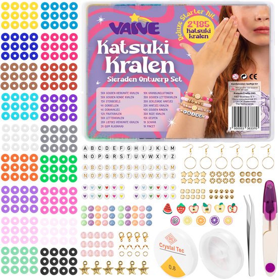 Vaive Katsuki Kralen Deluxe Starter Kit - 2485-delige Sieraden Maken Set - Knutselen Meisjes - Voor Kinderen - Knutselkoffer - Armband Maken - Oorbellen maken