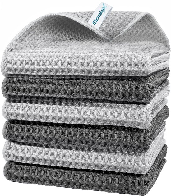 Spalax MicroWaffle Set de Torchons 6 Pièces - Chiffons en Microfibre Très Absorbants - Lavables - 30 x 30 cm