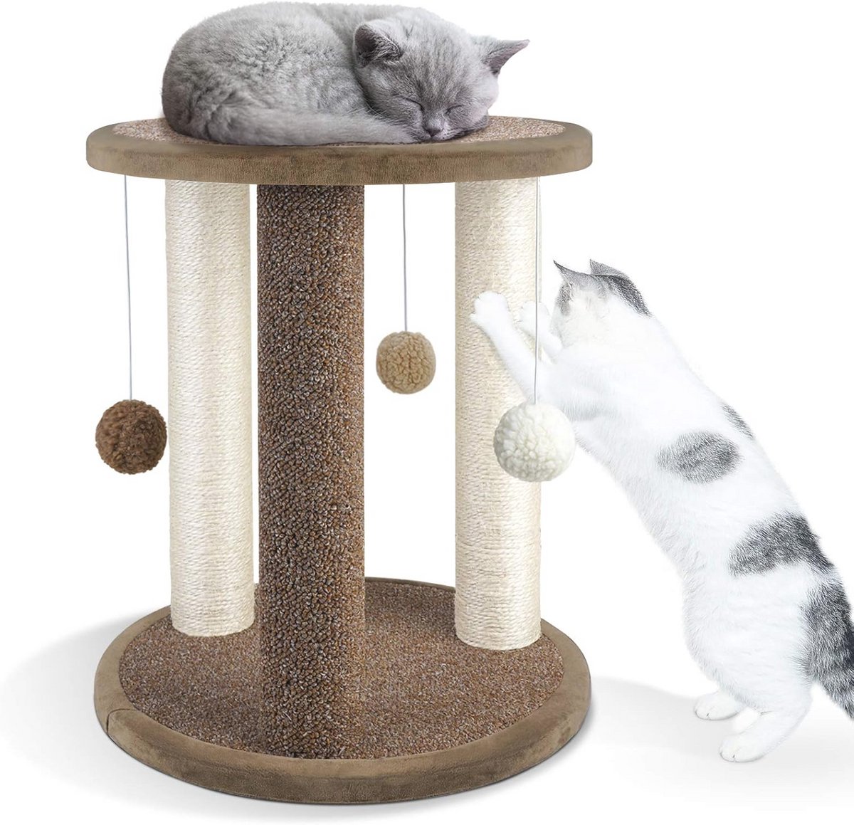 Krabpaal voor katten met 3 krabpalen, speelruimte en interactief speelgoed – 40x40x47 cm