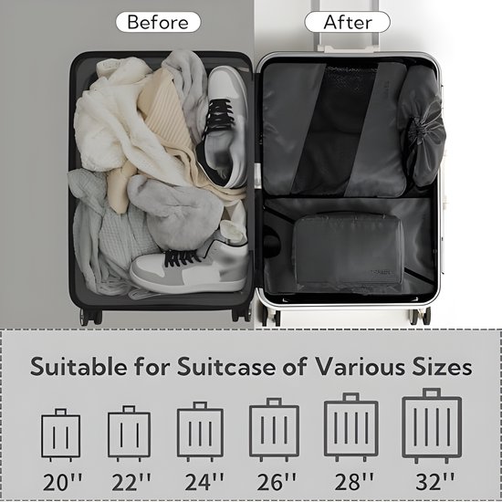 Cipway Ultralight Pakblokjes voor Reizen - 5 Set Kleding Organisator voor Reisaccessoires Nylon Opbergtas voor Bagage Draagbare Koffer Grijs