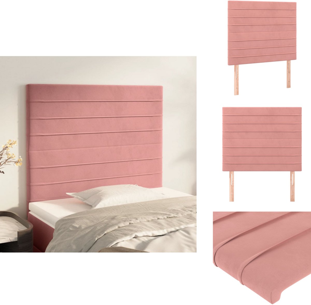 VidaXL Hoofdbord Hoofdborden Hoofdeinde Houten Hoofdbord Hoofdborden 2 st 90x5x78 88 cm fluweel roze