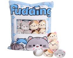 Klikkopers® - Kawaii kussen Met 8 Katjes - Squish Knuffel - Kat Squishy - Kawaii knuffel - Kawaii Kat Knuffel - 50CM