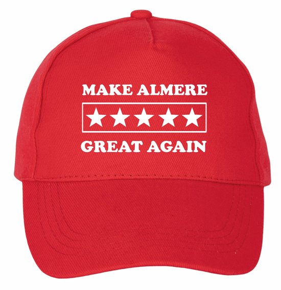 Mijncadeautje - 5 panel - Cap - Verstelbaar - Rode pet van 100% dik geborsteld katoen- unisex - opdruk wit - Make Almere Great again