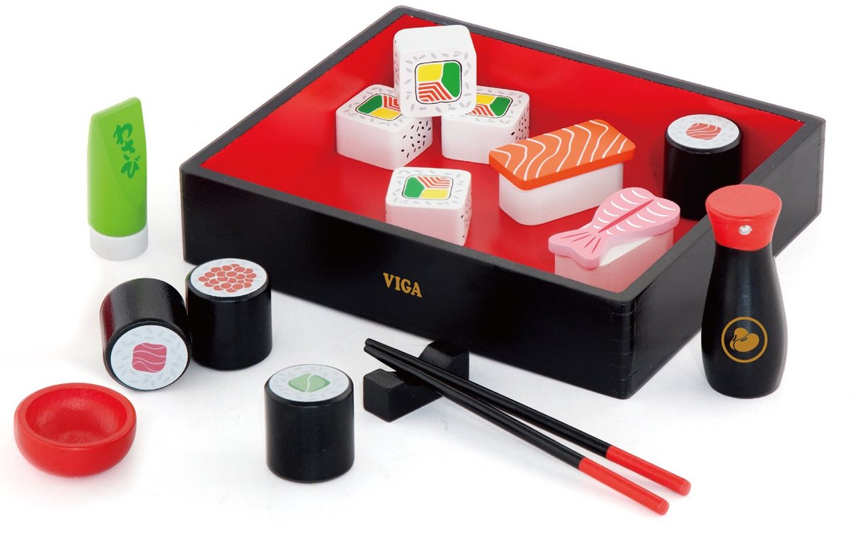 Viga Toys Houten Sushi Speelgoed Set - Vormen en kleuren herkennen - 18+ maanden