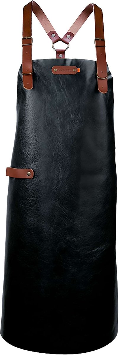 Xapron - New York Schort met Schouderbanden XL Leer - Leer - Zwart -