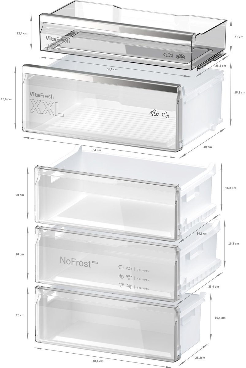 Bosch KGN49AIBT - Serie 6 - Koelkast - Koel-vriescombinatie - 203 x 70 cm - Extra breed - RVS - Energielabel B - Zeer stil- Total No Frost: Nooit meer ontdooien - VitaFresh XXL 0°C: houd etenswaren langer vers met extra ruime vershoudlades — afbeelding 4