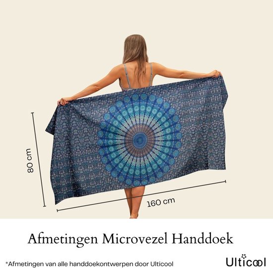 Serviette Microfibre Ulticool – 160x80 Cm, Séchage Rapide, Motif Mandala Bleu, Pour Voyage, Sport, Plage, Gym