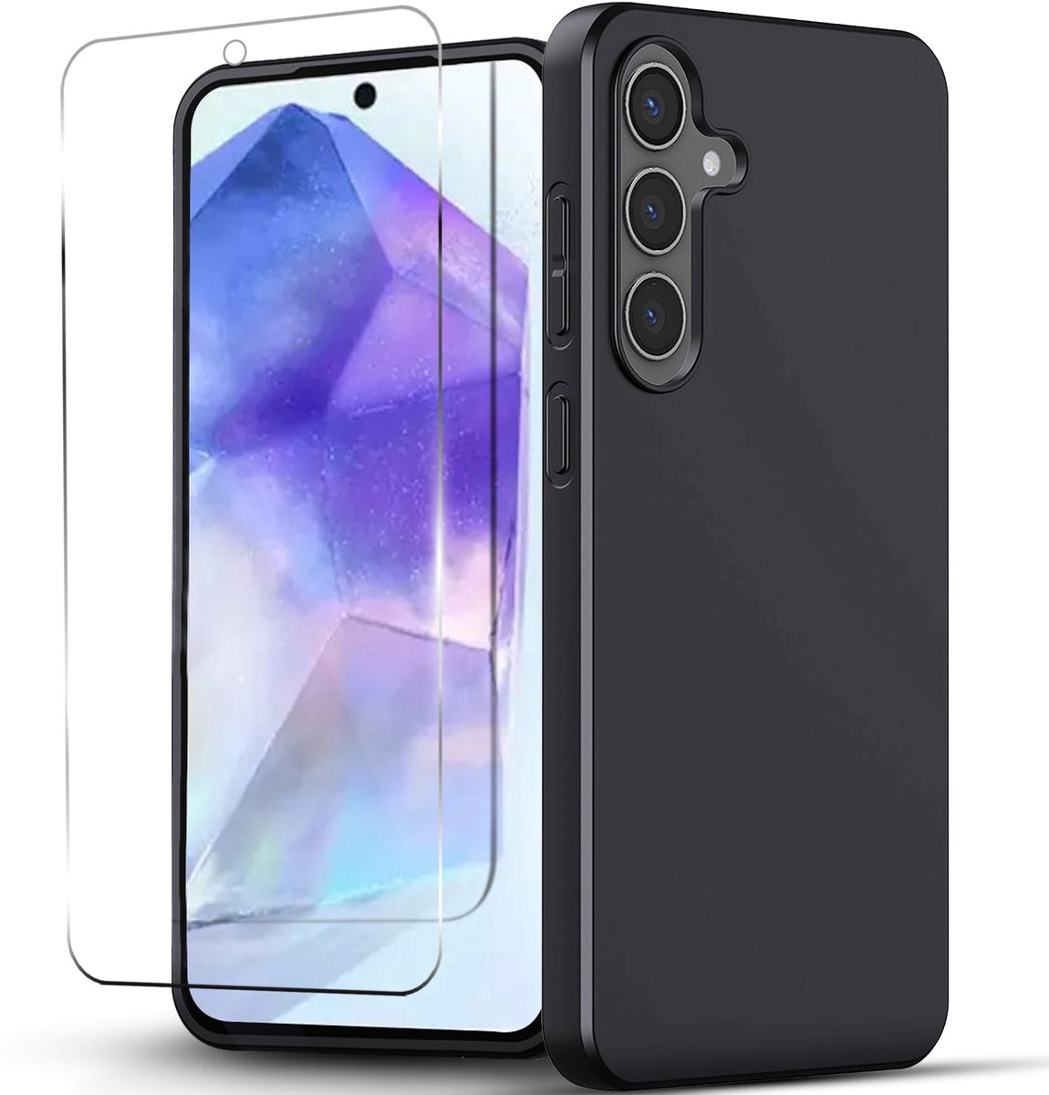 Hoesje Geschikt voor Samsung Galaxy S24 Plus Zwart Telefoonhoesje - Anti-Shock Case Cover met 1x Screenprotector