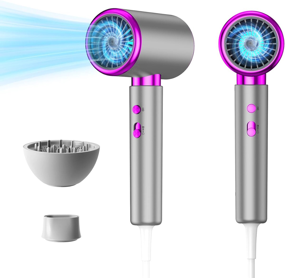 Professionele Ionen Haardroger 2400 W - Sneldrogend met Concentrators en Diffuser, 2 Temperatuurinstellingen en 3 Standen