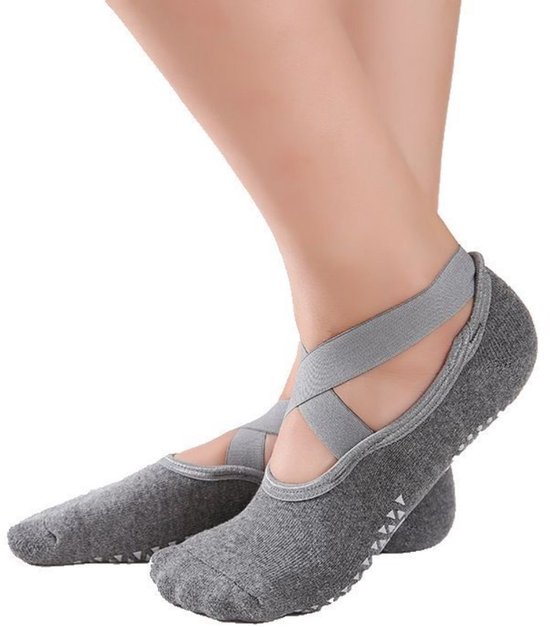 Antislip yogasokken voor dames, sokken met vijf tenen en antislipstrips voor pilates, ballet, dans, oefeningen en fitness (2 paar, maat 35-39) - grijs — afbeelding 2