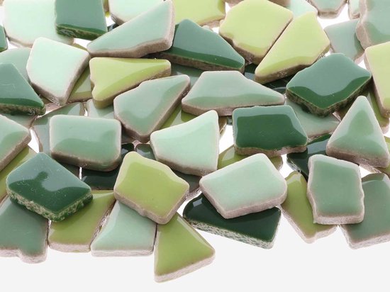 Mozaïek puzzelsteentjes keramiek - mix weidegroen; 500 gram XL-pack
