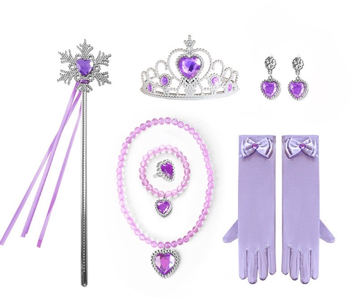 Joya Kids® Verkleedcape met Accessoires Paars | Prinsessencape | Cape Set | prinses jurk | Unicorn | Meisje Verkleedset | Carnvalskleding Meisjes | Met Kroon, Staf, Handschoenen en Sieradenset — afbeelding 3