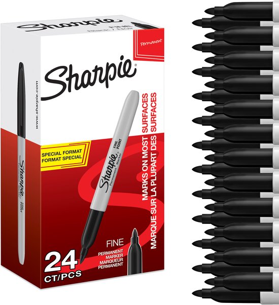 Marqueurs permanents Sharpie Noir - Avec pointe fine - 24 pcs