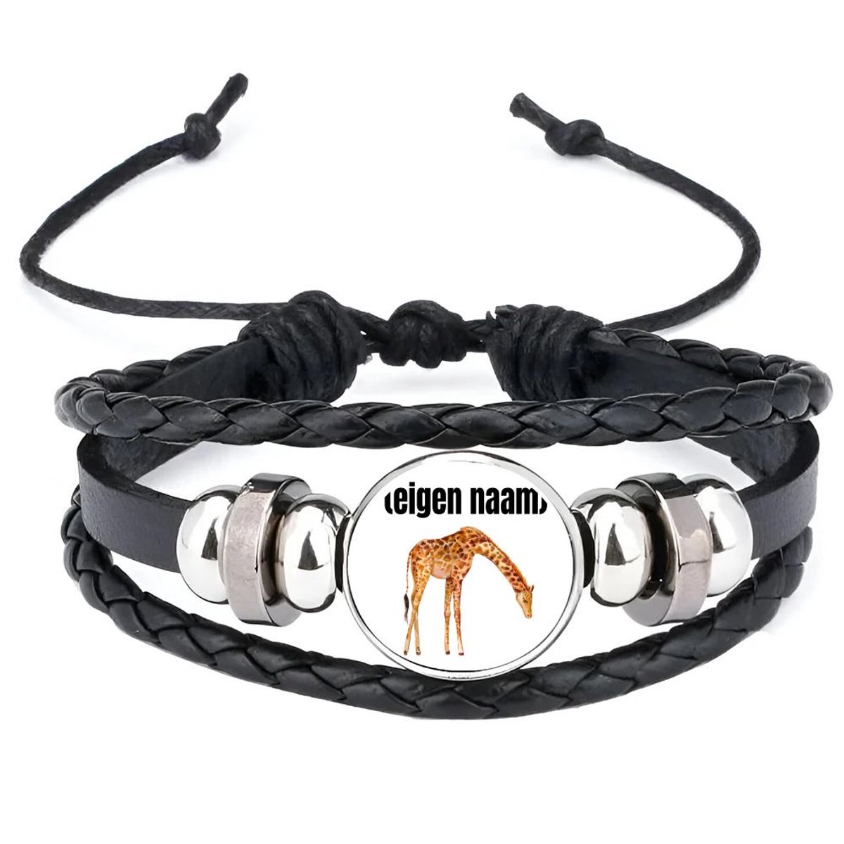 Akyol - giraffe met eigen naam armband zwart - Giraffe - giraffe liefhebbers - dieren liefhebber - leuk cadeau voor iemand die houdt van giraffen - cadeau - kado
