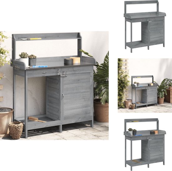 vidaXL Table de rempotage - Tables de remportage - Table de travail de jardin - Table de rempotage - Table de rempotage avec armoire 110,5 x 45 x 124,5 cm Pin massif gris