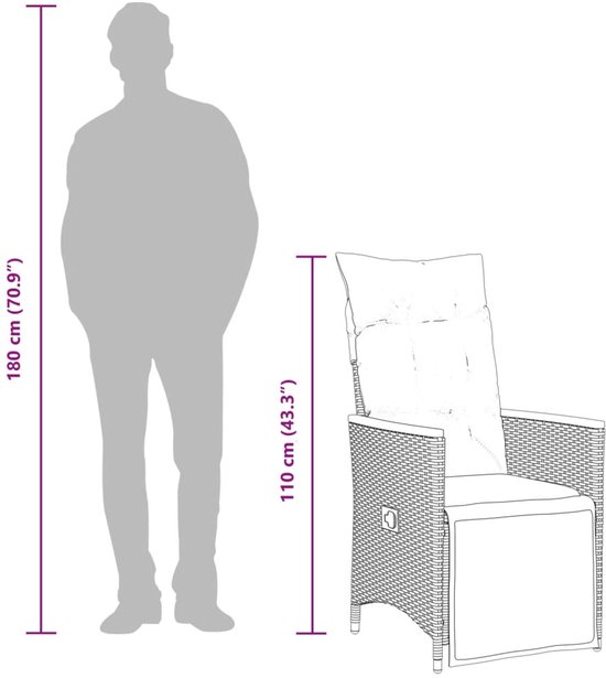 Chaise de jardin vidaXL - Chaises de jardin - Chaise de Jardin - Chaise de patio - Chaise de jardin réglable avec coussins en résine tressée grise