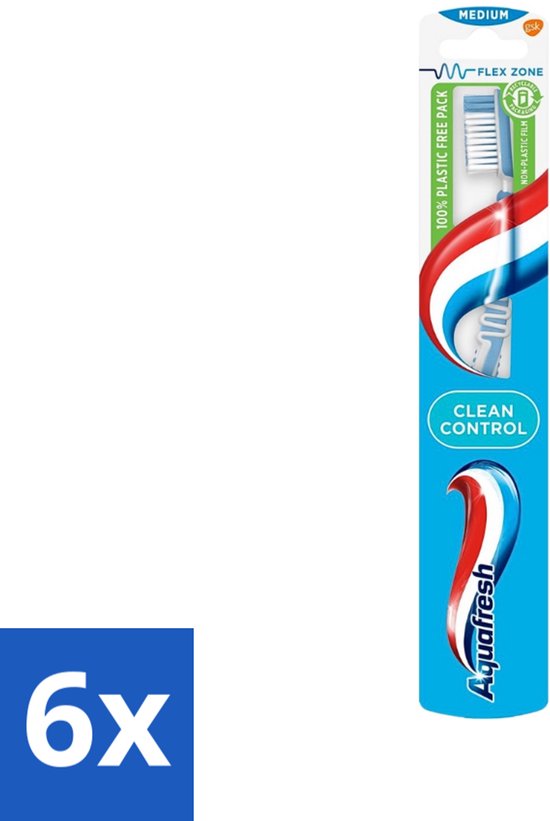 Aquafresh - Tandenborstel - Clean Control - Medium - Grondige Reiniging - 1 Tandenborstel - Voordeelverpakking - 6 stuks