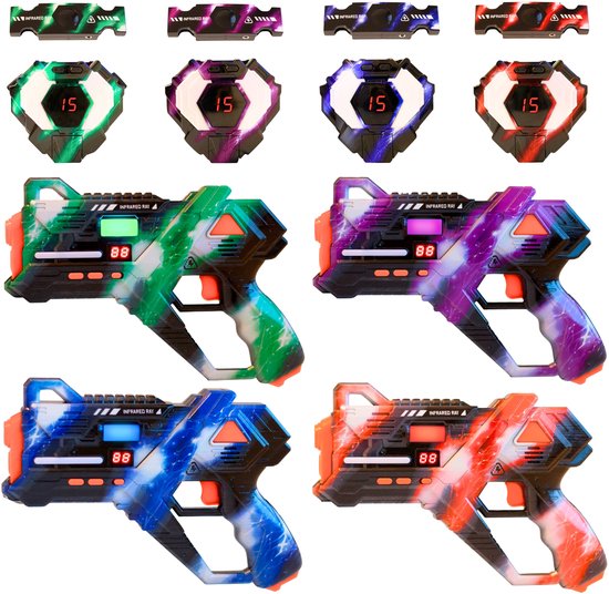 Lasergame Set voor Kinderen - Oplaadbaar - Complete 4 Persoons Laser Tag Set - Blasters & Vesten - Infrarood Laser Tag Pistolen - Indoor & Outdoor Speelgoed voor Jongens & Meisjes - Perfect voor Groepsactiviteiten & Feestjes