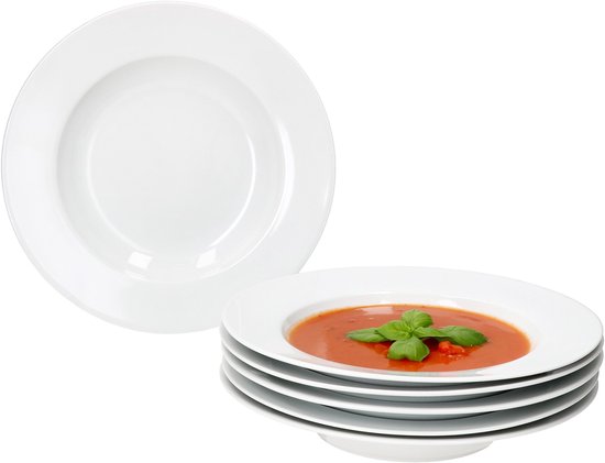 Set de 6 assiettes creuses TOMMY en porcelaine blanche