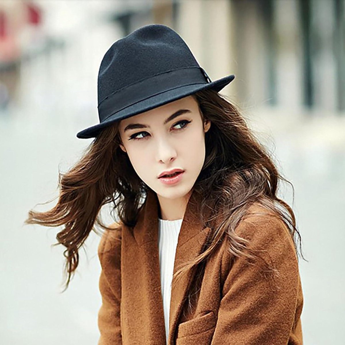 Chapeau Homme Jazz En Fausse Laine à Carreaux - Fedora Mou, Bord Court, Taille Unique