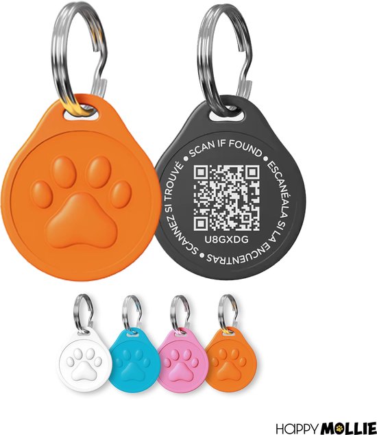 Mollie’s QR ID Tag - Pet Tag - QR Code - Hondenpenning - Dierenpenning - Duurzaam - Kunststof - Ø30mm - Oranje - zoekmijnbaasje.nl