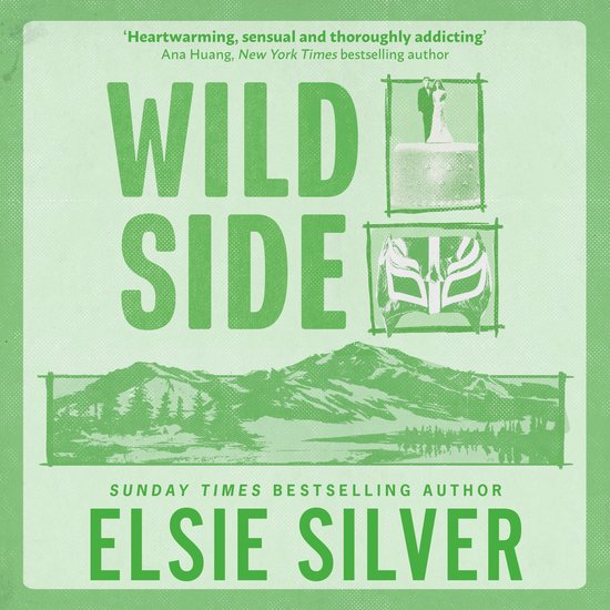 Boekcover 'Wild Side' met tekst 'Heartwarming, sensual and thoroughly addicting' en afbeeldingen van een bruidstaart en een masker.