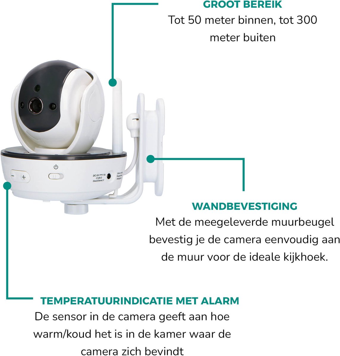 Afbeelding 2 van Alecto DVM200XL - Babyfoon met Camera - Groot 5" Kleurenscherm - Op afstand Beweegbaar - Wit