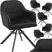 tectake® Fluwelen draaistoel - Bureaustoel - Eetkamerstoel met armleuningen - Fluwelen bureaustoel, keukenstoel, woonkamerstoel - 56 x 59 x 81 cm - Set van 6 - Zwart/zwart