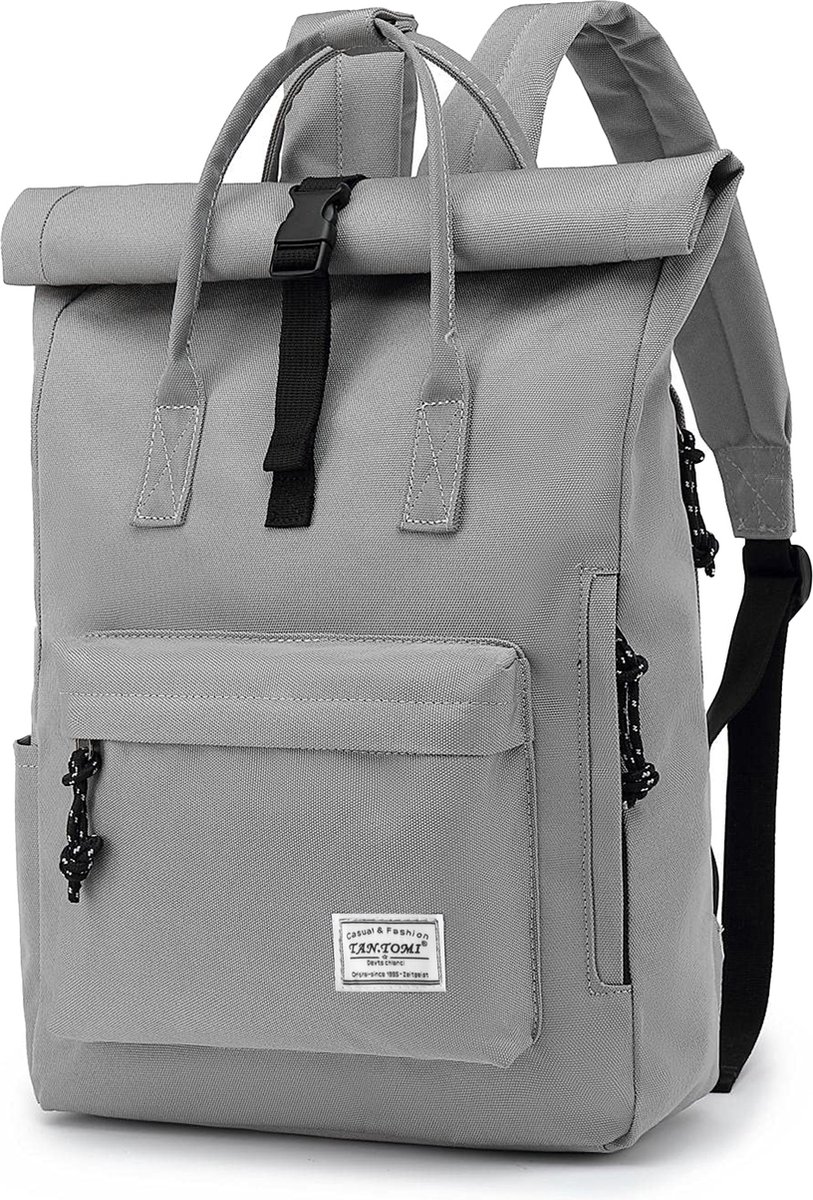 TAN.TOMI Rugzak - Rugtas met 15,6 Inch Laptopvak - Schooltas - Spatwaterdicht - Heren en Dames - Jongens en Meisjes - Grijs