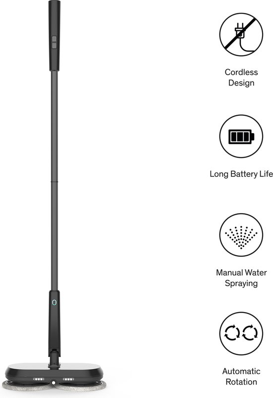 Sinji Elektrische Dweil – Snoerloos – Handmatige water controle – Automatische dweilen - Geschikt voor alle vloeren – Werktijd 60 min. – 25 Watt – 150ml waterreservoir