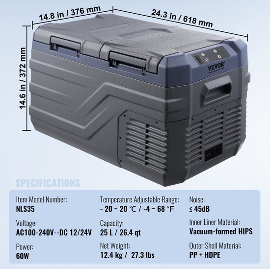 VEVOR Draagbare Koelkast Met Vriesvak Auto 25l Dual Zone Draagbare 60w Koelbox van Vevor — afbeelding 2