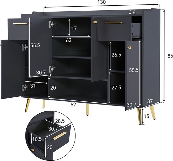 Armoire à chaussures Gotagee avec 2 tiroirs et 4 portes pieds en métal, armoire sur pied