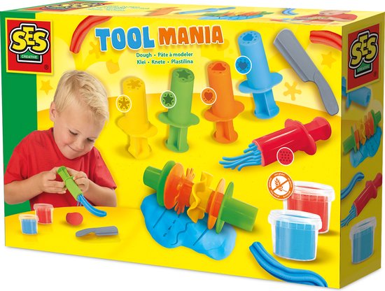 SES Creative - Tool Mania Klei - Set met kleispuitjes - Vegan en Glutenvrij - Herbruikbaar - Uitwasbaar - Vanaf 2 jaar