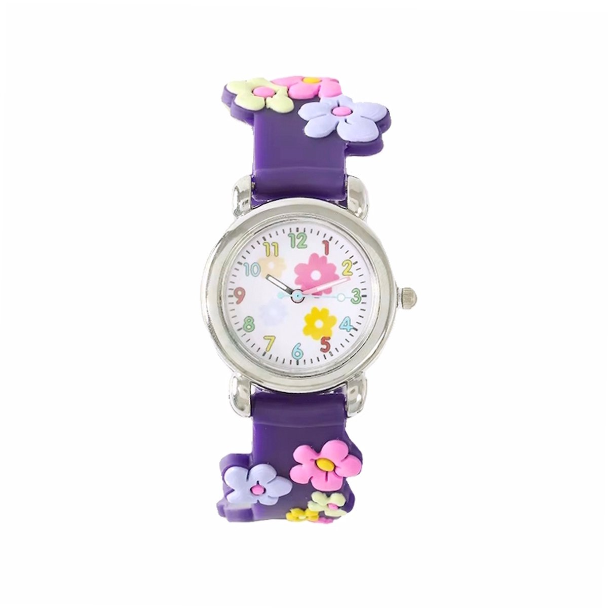 Kinderhorloge 3D Bloem - Paars | Kunststof-Plastic | Ø 28 mm | Fashion Favorite