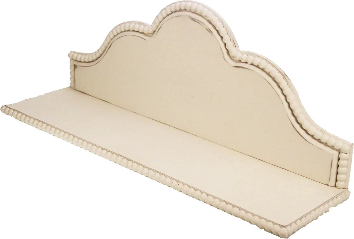 Wandplank hout wit met bolletjes rand 68x18,5x26cm