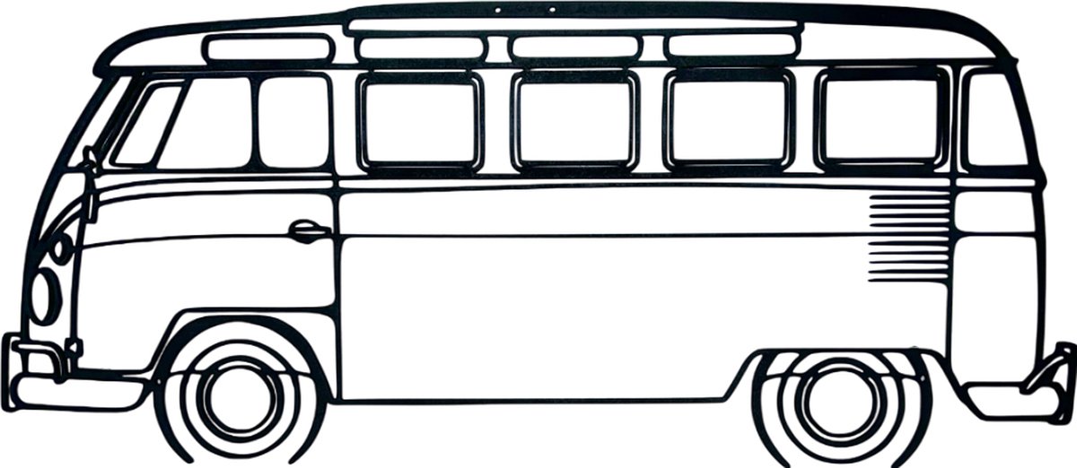 Volkswagen T1 bus wanddecoratie - Auto muurdecoratie - 80x34 cm - Zwart - Mancave - Wanddecoratie - Hout - Muurdecoratie - Volkswagen kunst - Volkswagen T1