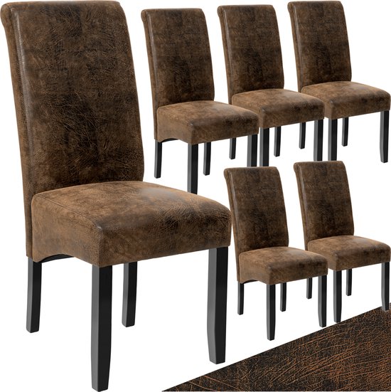 tectake - 6 chaises de salle à manger forme assise ergonomique brun vieux
