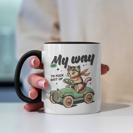 Creasowl® - F*ck shit up kat - Koffiemok met spreuk - Cadeau voor vrouw - Koffie mok - Grappige cadeaus - Theemok - Koffiebeker - Kado - Grappige mok - Cadeautje voor haar - Mokken en bekers - Verjaardag cadeau - Koffiekopjes - Mok met tekst -