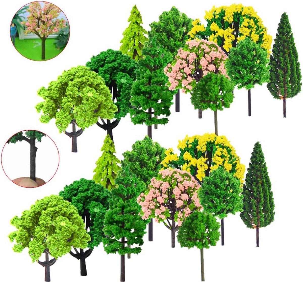 55 Pièces Arbres Miniatures Et Figurines Lumineuses – Résine, 4-16 Cm, Pour Diorama, Train, Jardin