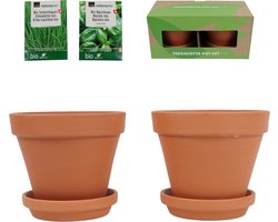 Terracota potten set van 2 stuks met bieslook en bascilicum zaden
