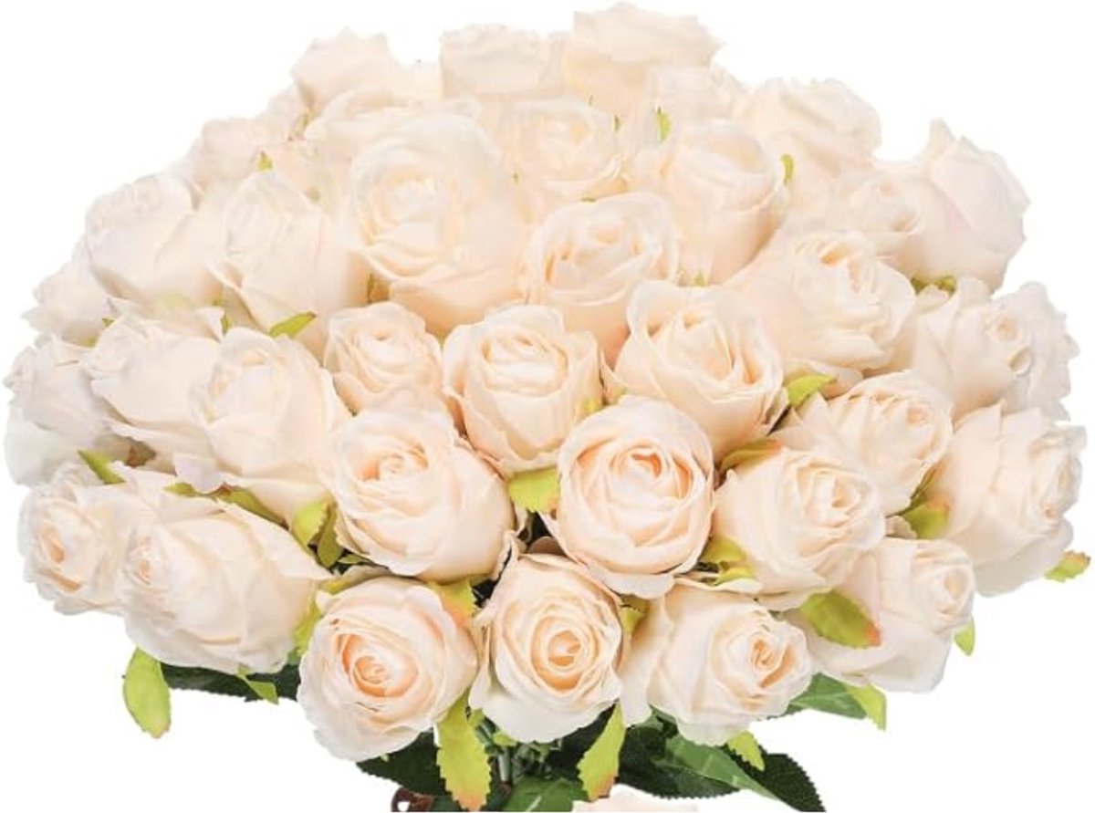 ROSIFY Kunstbloemen - Nepbloemen - Kunstrozen - Zijden Bloemen - Set van 25 Kunstrozen - 50cm - Champagne