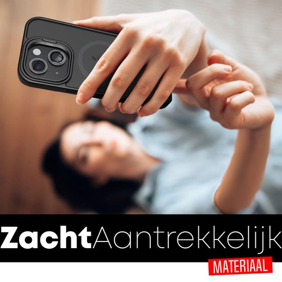 Coque de téléphone adaptée à iPhone 15 - Ensemble 2 en 1 - Coque + 2 Protecteurs d'appareil photo - Étui MagSafe - Avec support de téléphone - Zwart - Transparent